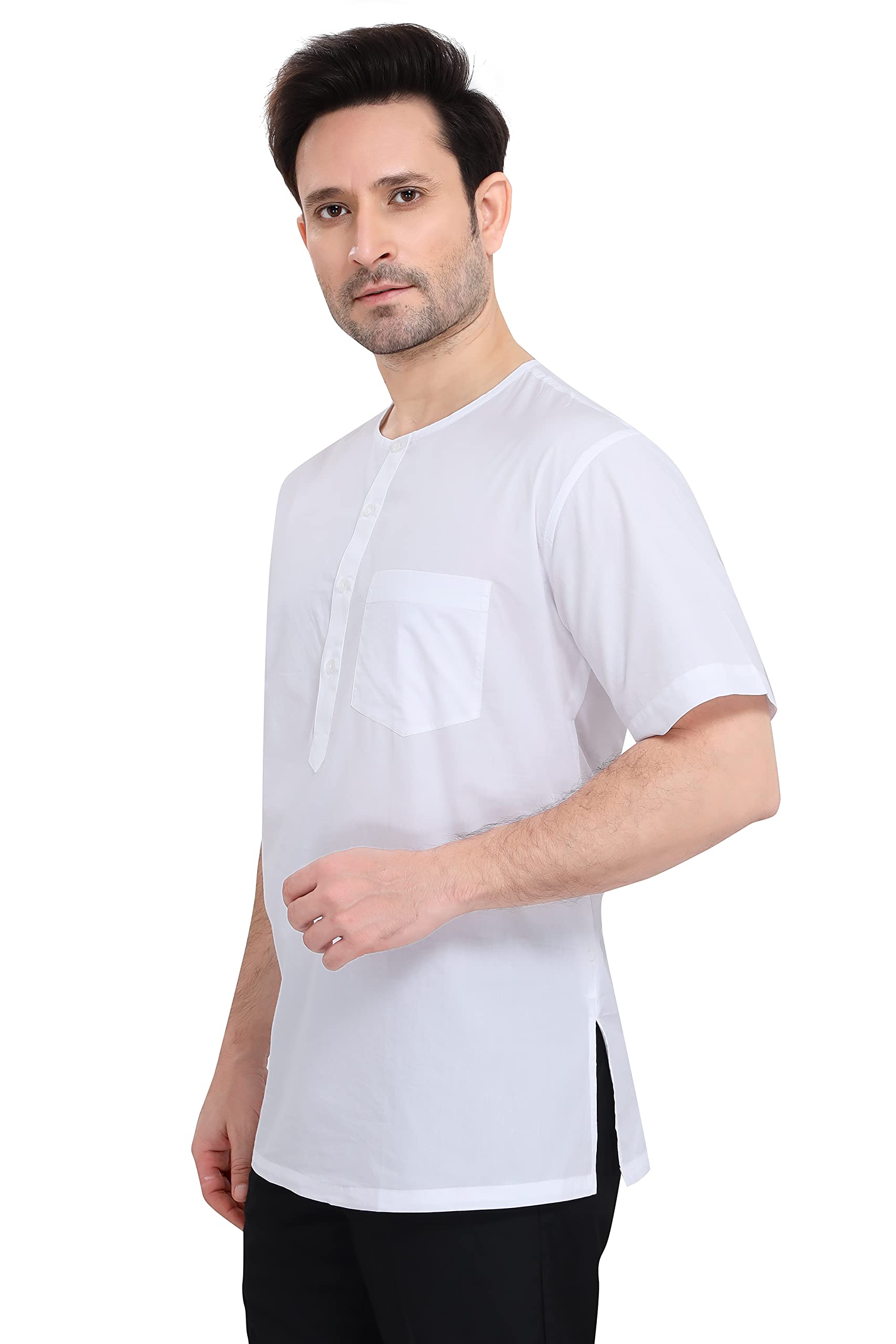 Men's Cotton Short Kurta - Half Sleeve-picture-21
