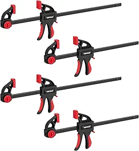 MAXPOWER Woodworking Clamps Set, 24 inch (2) 12 inch (2) One-hand Quick Release Wood Bar Clamps