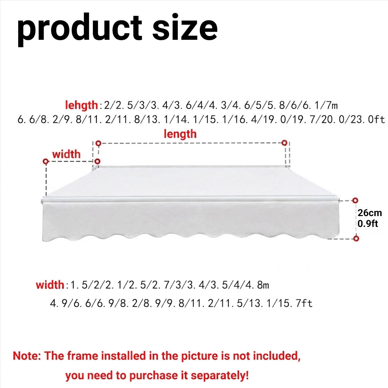 Toile Store Banne Rétractable en Polyester, Tissu de Remplacement avec Lambrequin Protection Solaire et Pluie Anti-UV, Couverture D'auvent pour Terrasse, Balcon et Jardin(3,9.8x6.5ft/3x2m)