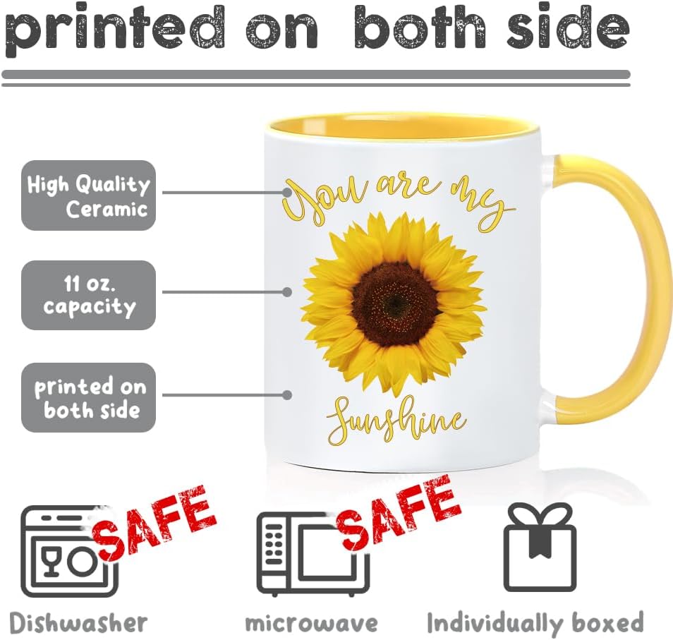 Sunshine Coffee Mug, sunflower keychain, You Are My Sunshine Sunflowers Gold Lettering Motivational Coffee Mug, Gifts for Girlfriend Mom Dad Partner Daughter Friend Husband Wife Boyfriend Best Friend - Image 2