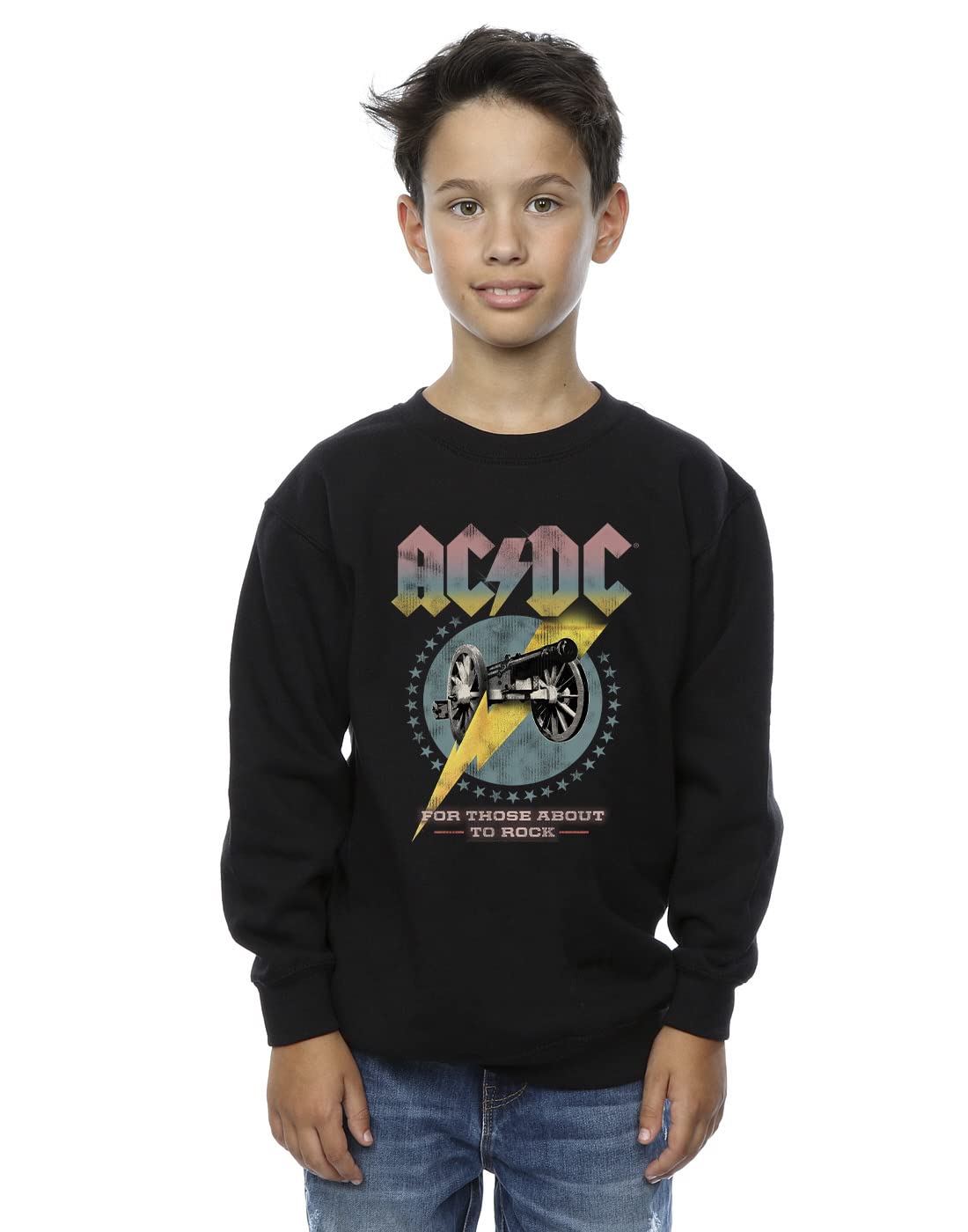 Absolute Cult Boys Black Acdc For Those About To Rock Sweatshirt 5-6 Years