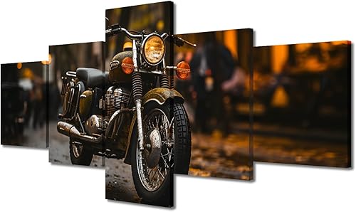 Miniatura 65 de TUMOVO Pintura retro para motocicletas, impresiones artísticas de motocicleta Cyberpunk, 5 piezas, lienzo, arte de pared, arte de pared Giclée,