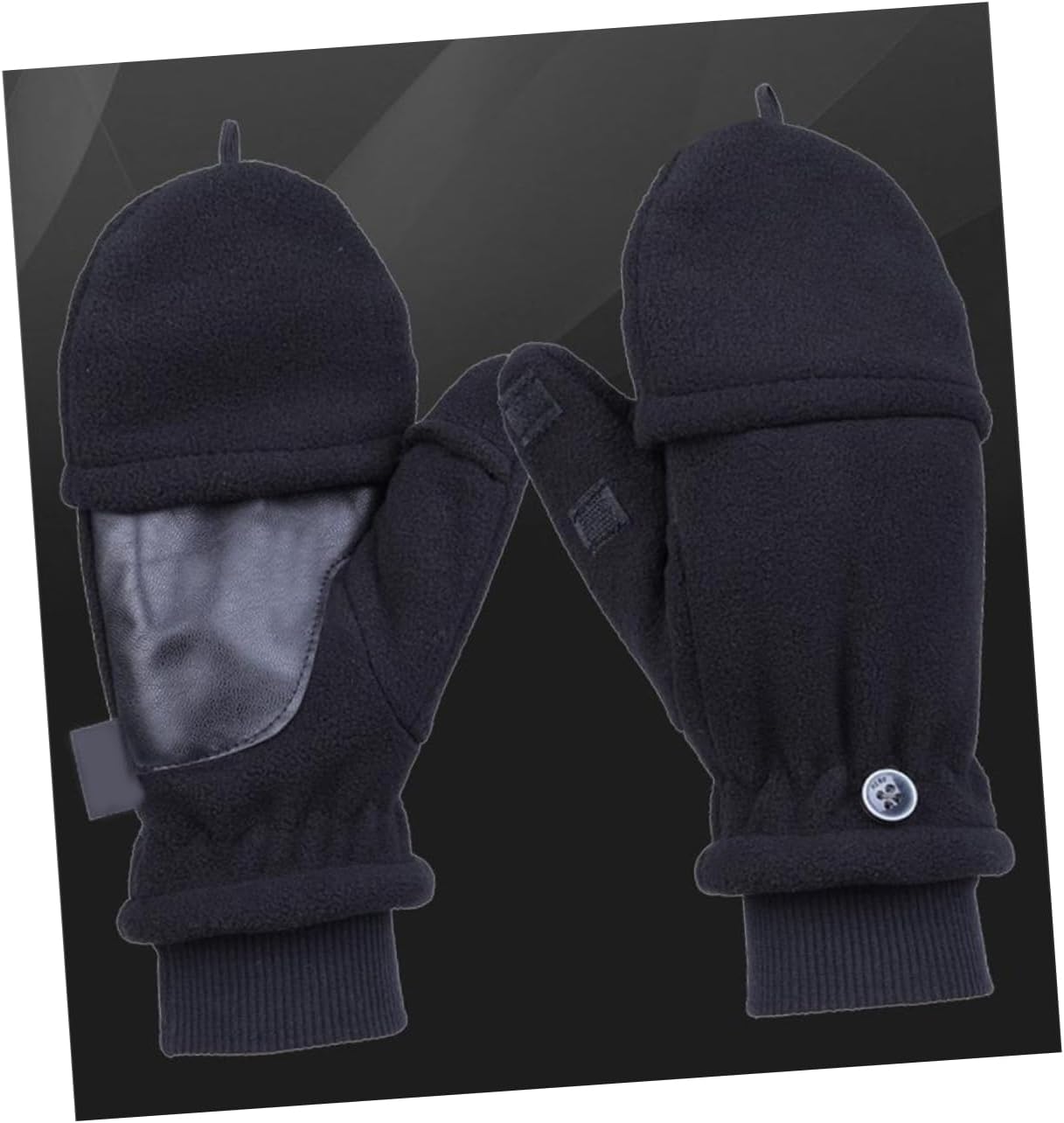 BESPORTBLE Half Finger Gloves with Button Thicken Warm Windproof Outdoor Mitts for Men Flexible Double Design for Fishing Texting Running Black