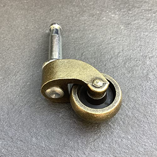 Roulette à Tige Pivotante 1", Roue en Alliage de Zinc Style Antique, Roue Silencieuse pour Meubles, Type de Montage à Tige, Laiton Antique, 353lbs, Paquet de 4