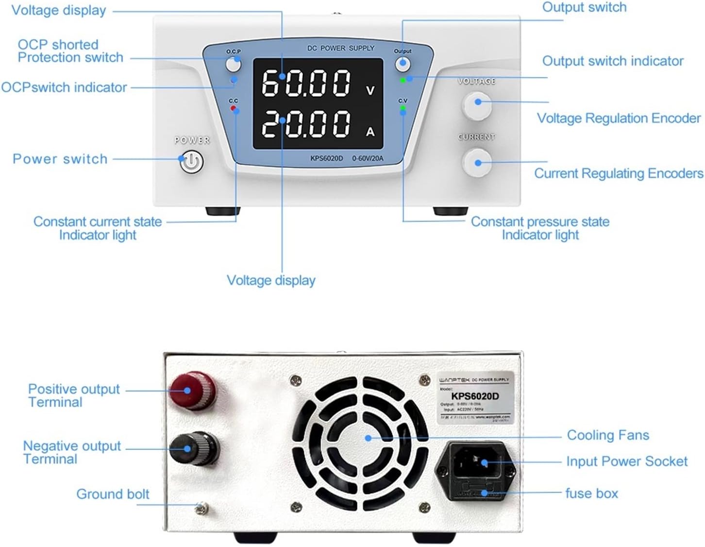 安定化電源 実験室用 DC 電源 60V 20A 調整可能な安定化ベンチ ソース 可変デジタル安定化電源 30V 10A 高精度(1
