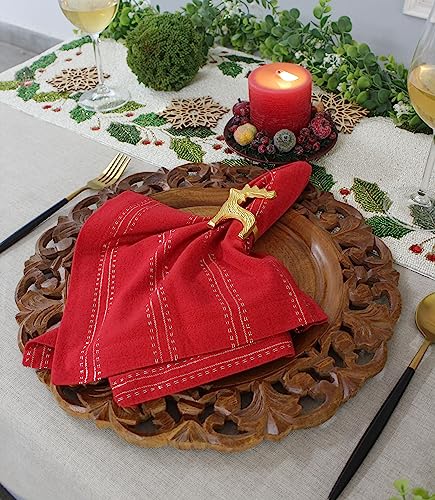 Image of COTTON CRAFT Christmas Napkin Rings - Set of 8 Merry Xmas Fall Thanksgiving Metal Reindeer Napkin Ring - Rejoice Hallelujah Holiday Celebration Party Gift Dining Table Handmade Napkin Holder - Gold