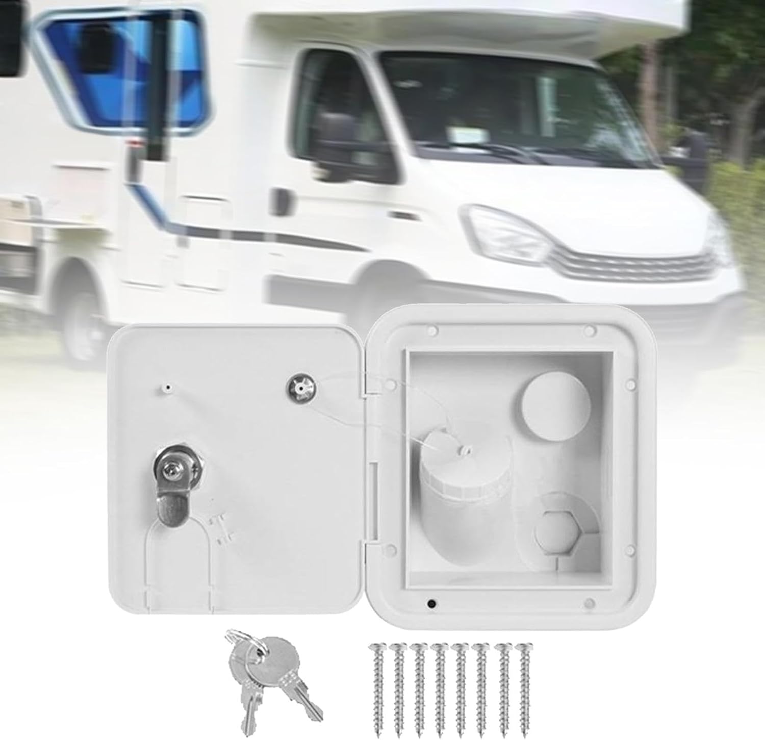 Water Locking Cap RV Fresh Water Fill Hatch with Keys, Inlet Fill Dish Hatch Lock for Trailers and RVs- White