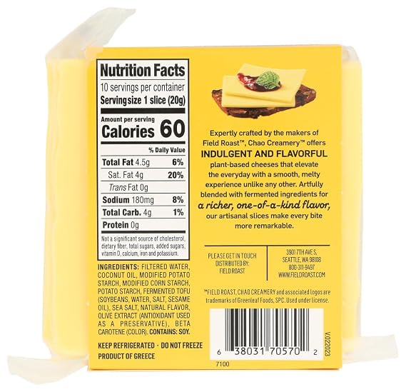 Field Roast Vegan Plant Based Dairy Free Chao Creamy Original Cheese Slices 2.2 pounds (Pack of 4)