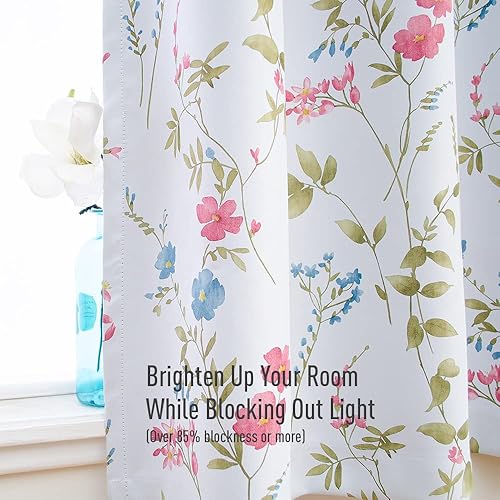 Miniatura 3 de Linentalks Cortinas opacas florales de 96 pulgadas de largo, juego de 2 paneles de cortinas con aislamiento térmico para sala de estar, cortinas de