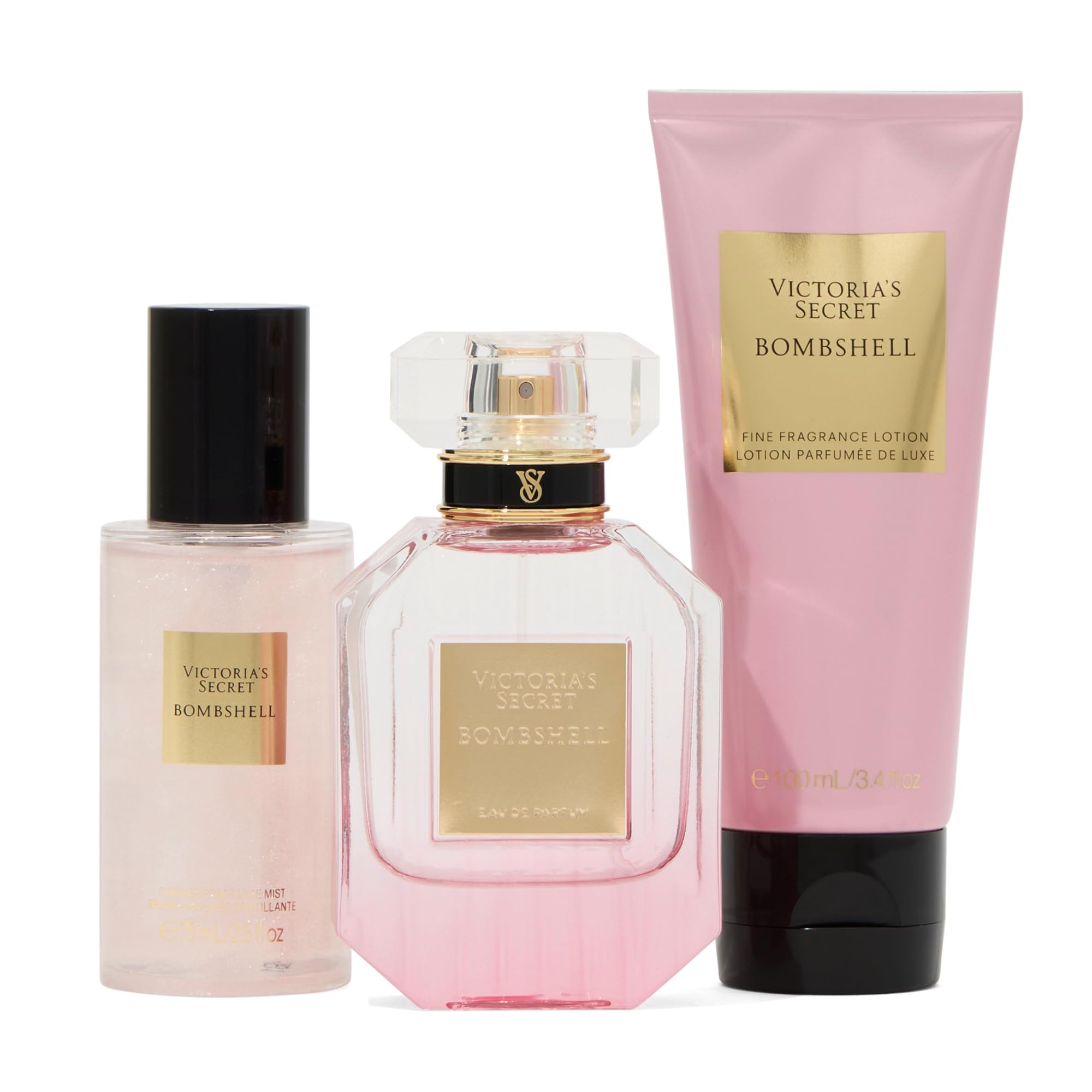 Victoria's Secret Bombshell 3 Piece Luxe Fragrance Gift Set: 1.7 oz. Eau de Parfum, Travel Lotion & Shimmer Mist