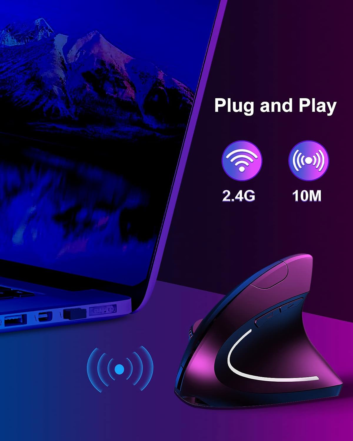 ASOYIOL Ergonomic Mouse Wireless,Rechargeable Vertical Mouse with USB Receiver,6 Buttons 800/1200/1600 Computer Mouse for Laptop PC(Right Hand,Black)