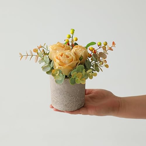 Miniatura 3 de Flores artificiales en maceta, mini plantas artificiales para decoración de interiores, rosas falsas para el hogar, baño, cocina, oficinas, centros
