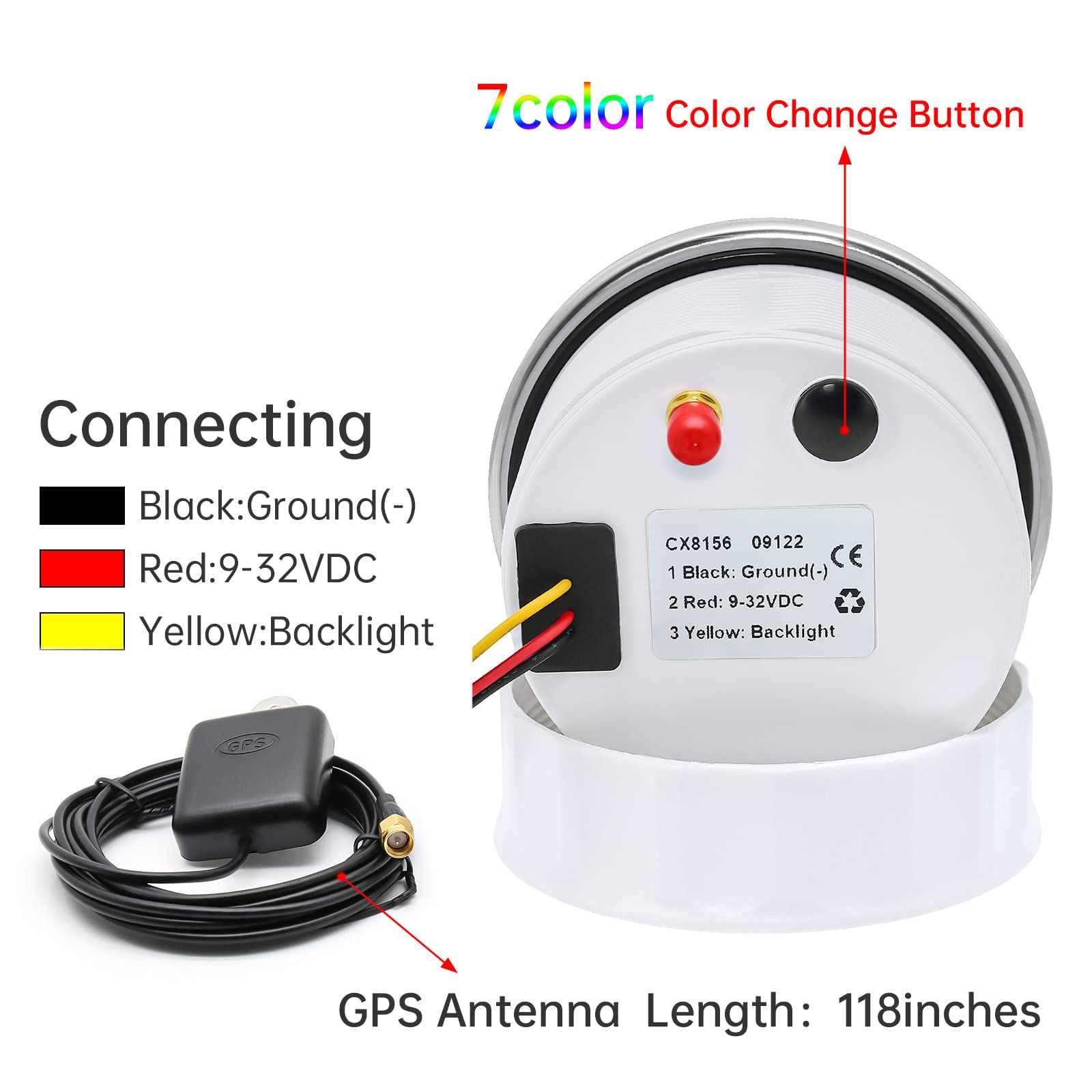 Speedometer, 85mm Marine Car GPS Speedometer With 7 Colors Backlight, 120KM/H Speedometer Odometer For Car And Boat(White