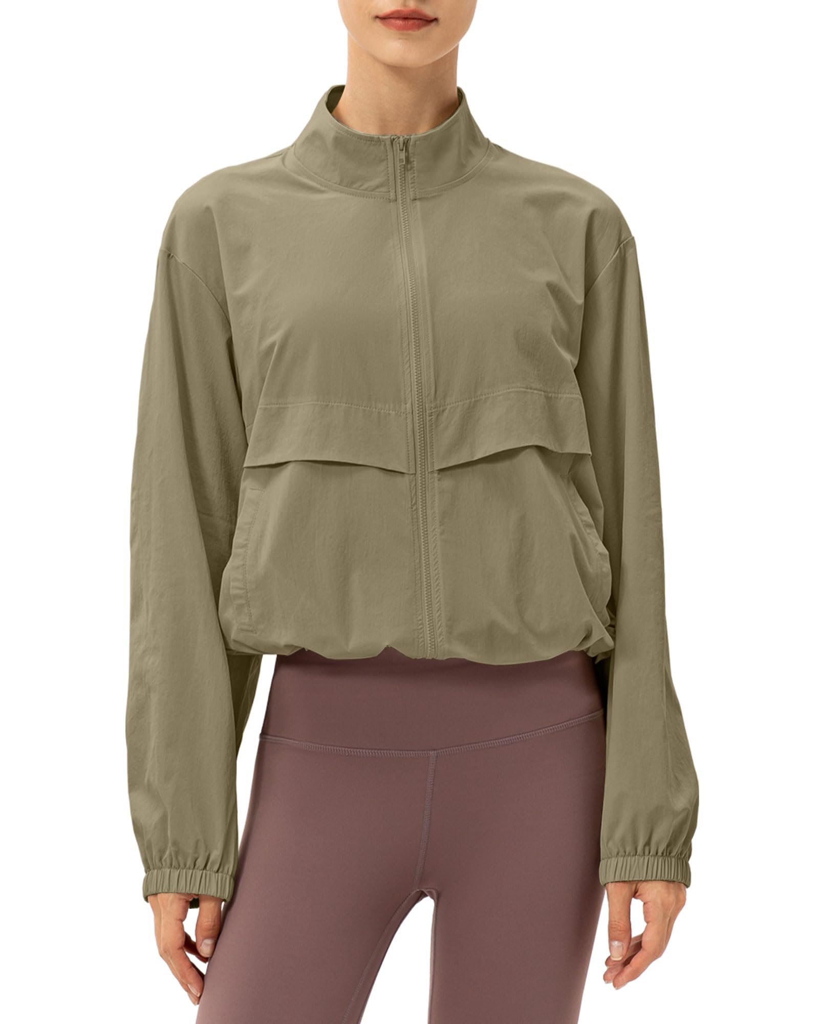 Women's Athletic Workout Running Track Full Zip Cropped Jackets UPF 50+ Sun Protection Stand Collar Gym Shirts