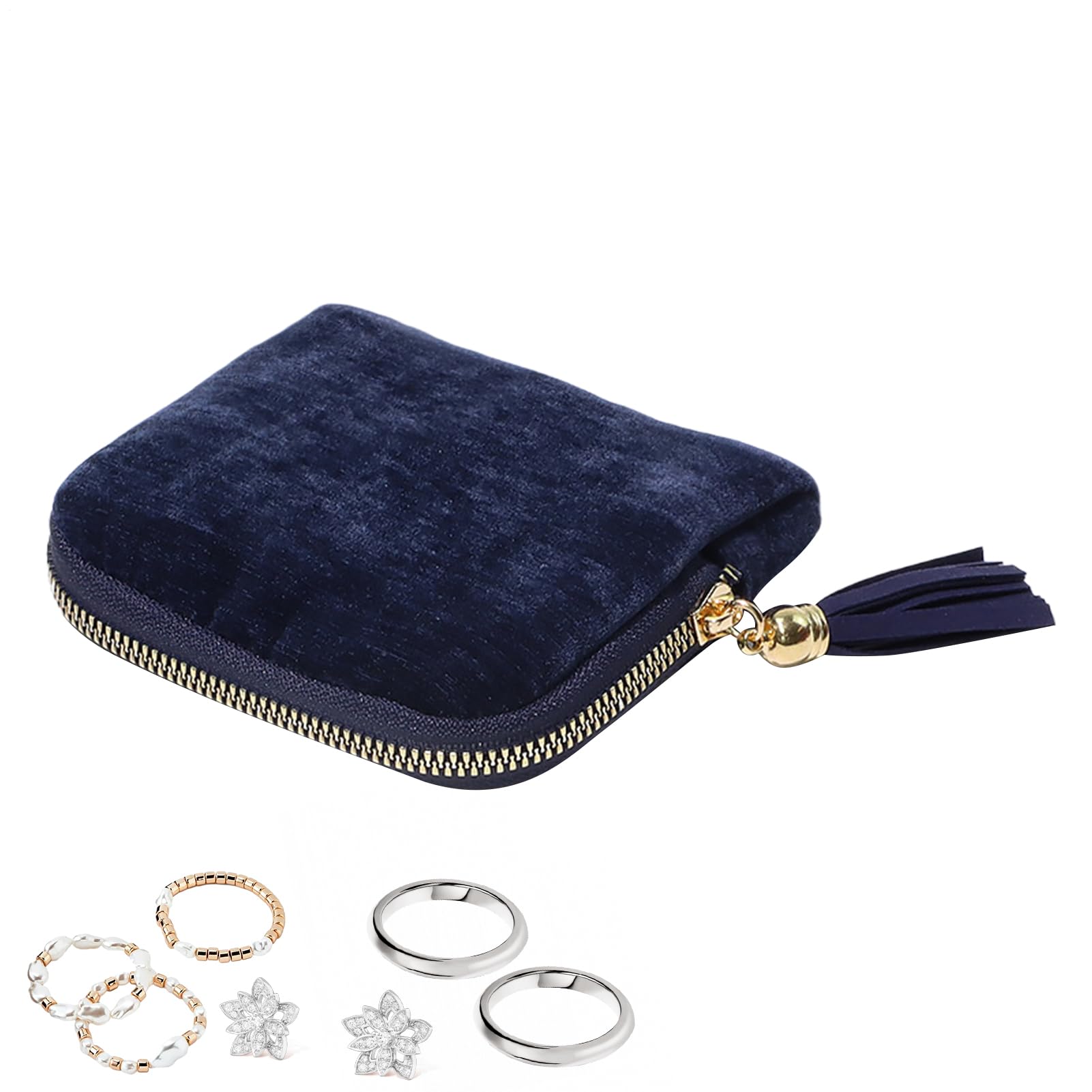 Estuche para joyas de viaje de franela para collares y anillos de mujer