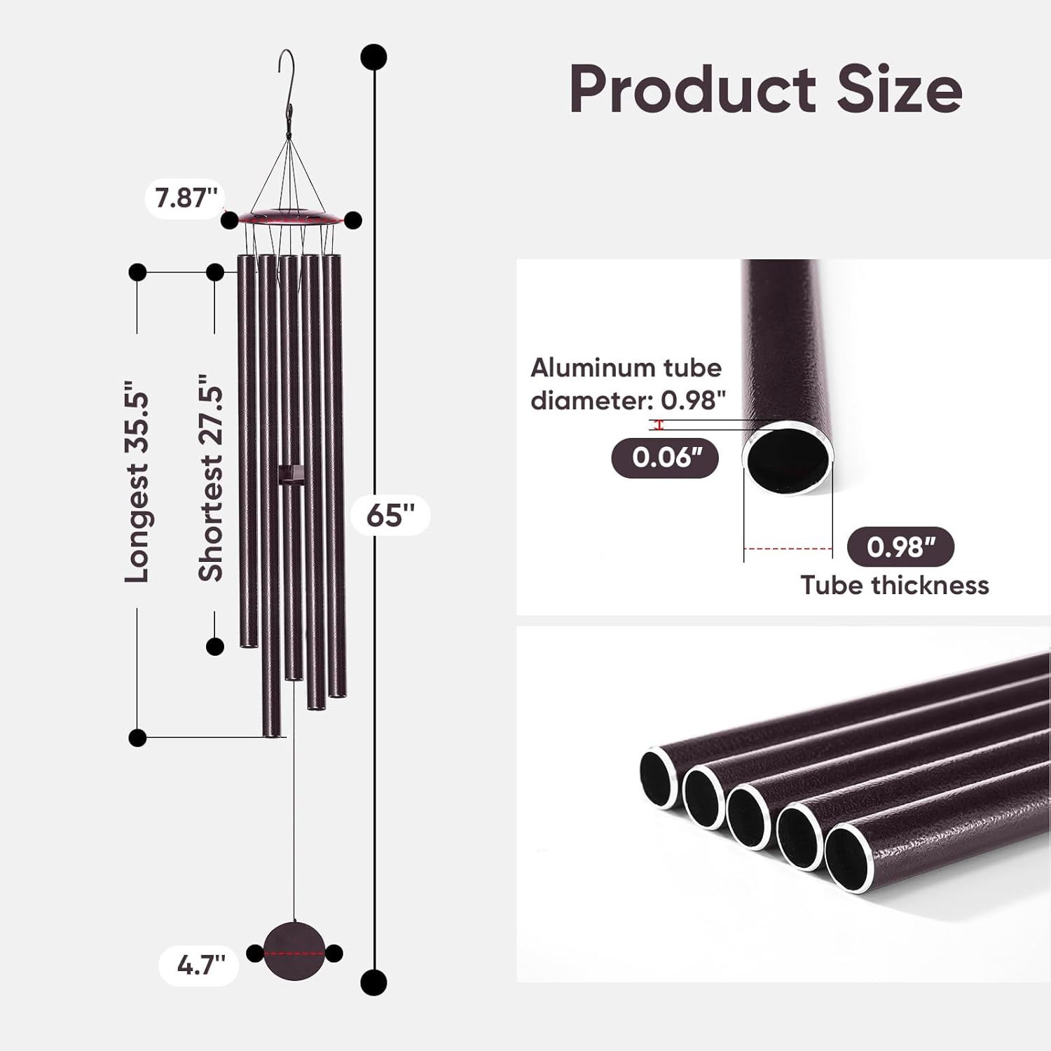 65" Extra Large Wind Chimes for Outside Deep Tone,Big WindChimes for Outdoor Porch Garden Patio Balcony Decor, Deep Tone Wind Chimes (Bronze)