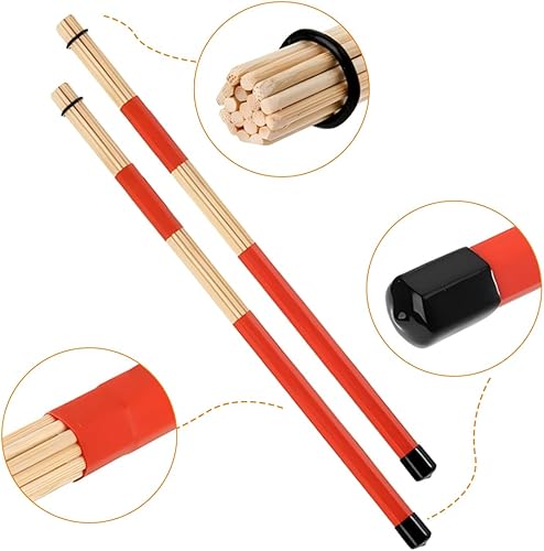 Miniatura 4 de El juego de baquetas incluye 1 par de palos de tambor de madera de arce 5A, 1 par de cepillos de alambre de tambor, cepillo retráctil, 1 par de