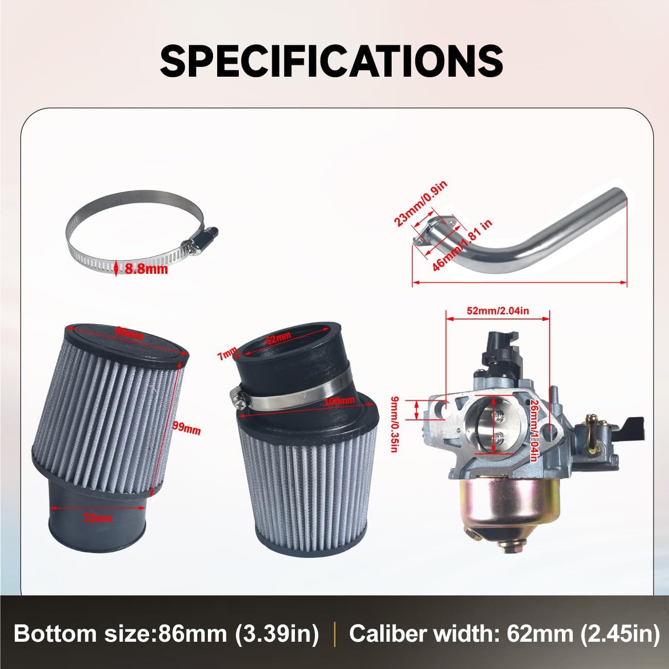 GX390 GX340 420cc Carburetor Exhaust Pipe Air Filter kit fit for Honda GX390 GX340 for Predator 420cc 301cc Engine Mini Bike Go Kart