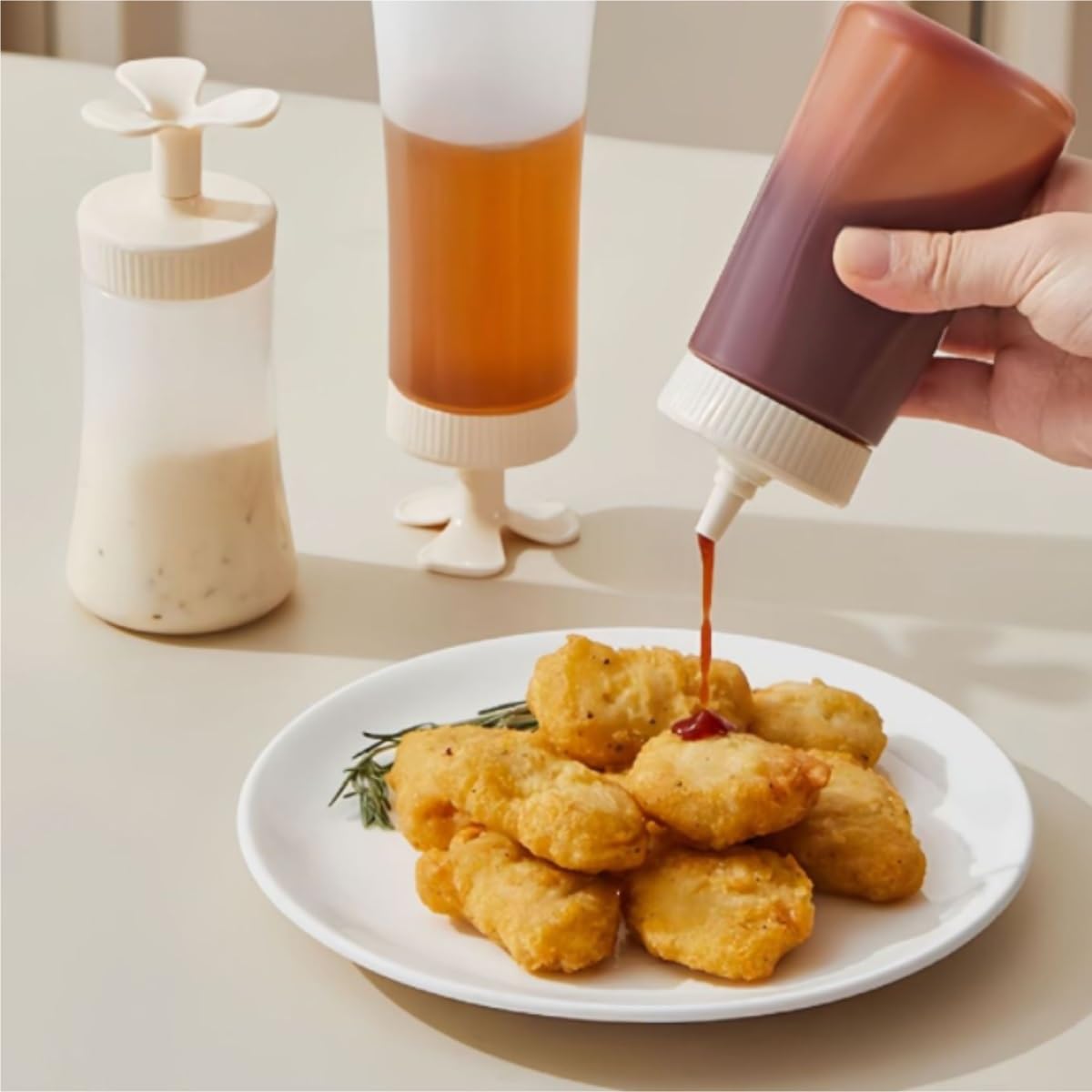 Bouteilles Presser Bouteille À Presser for Assaisonnement De Cuisine Domestique, Réversible for Sauce Salade Tomate, Paquet 5 Vaisselle(210ml)