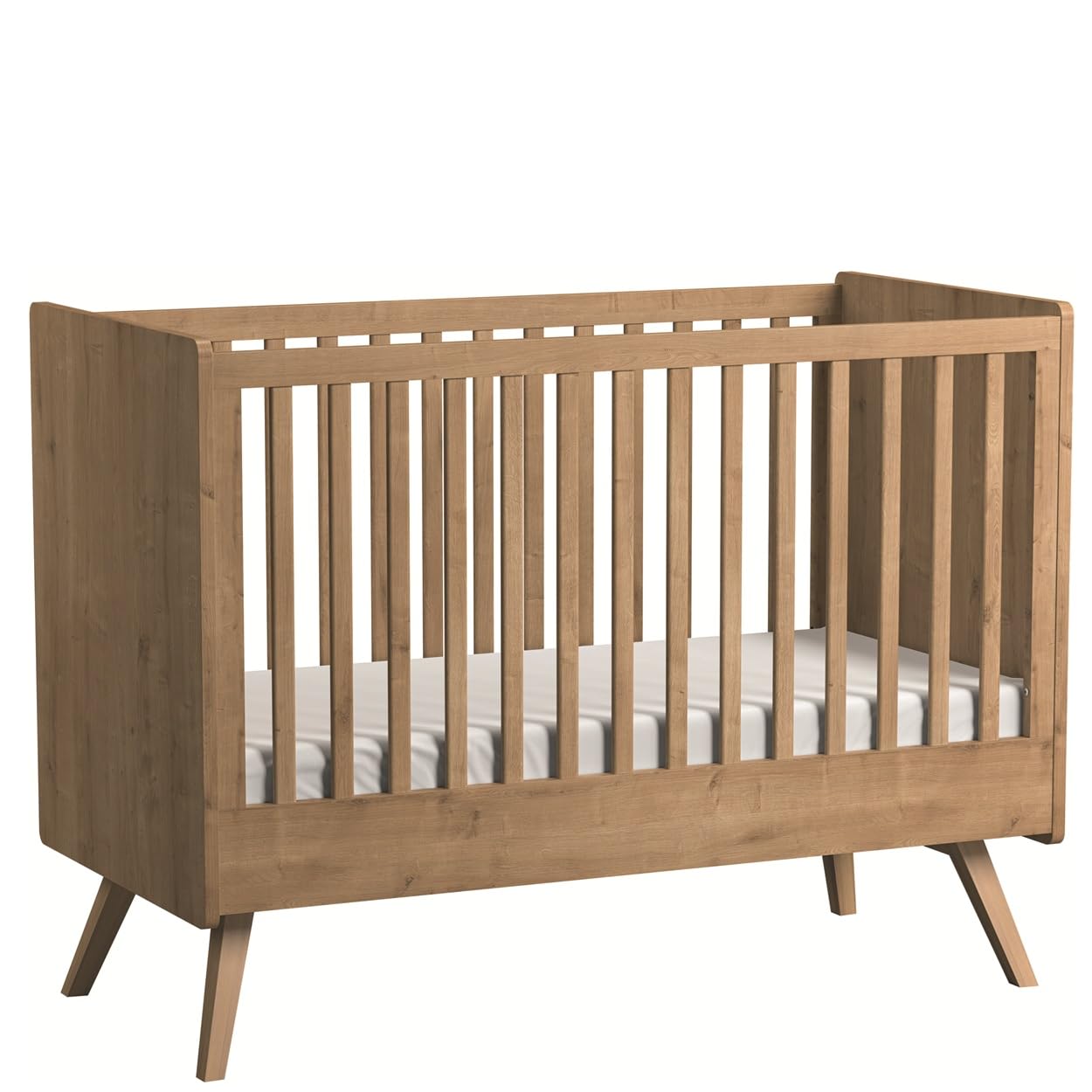 QMM Babyzimmer Kinderzimmer Vienna komplett Set B Kleiderschrank 3-türig Kommode Wickelaufsatz Bett (Eiche)
