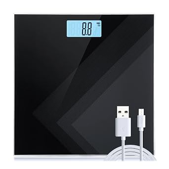 Uten Digital Weight Scale, USB Charging Bathroom Weight Scale, Three-Color LCD Back Light Display, Slim Design, 400Ibs/180kg, 6mm Tempered Glass Black