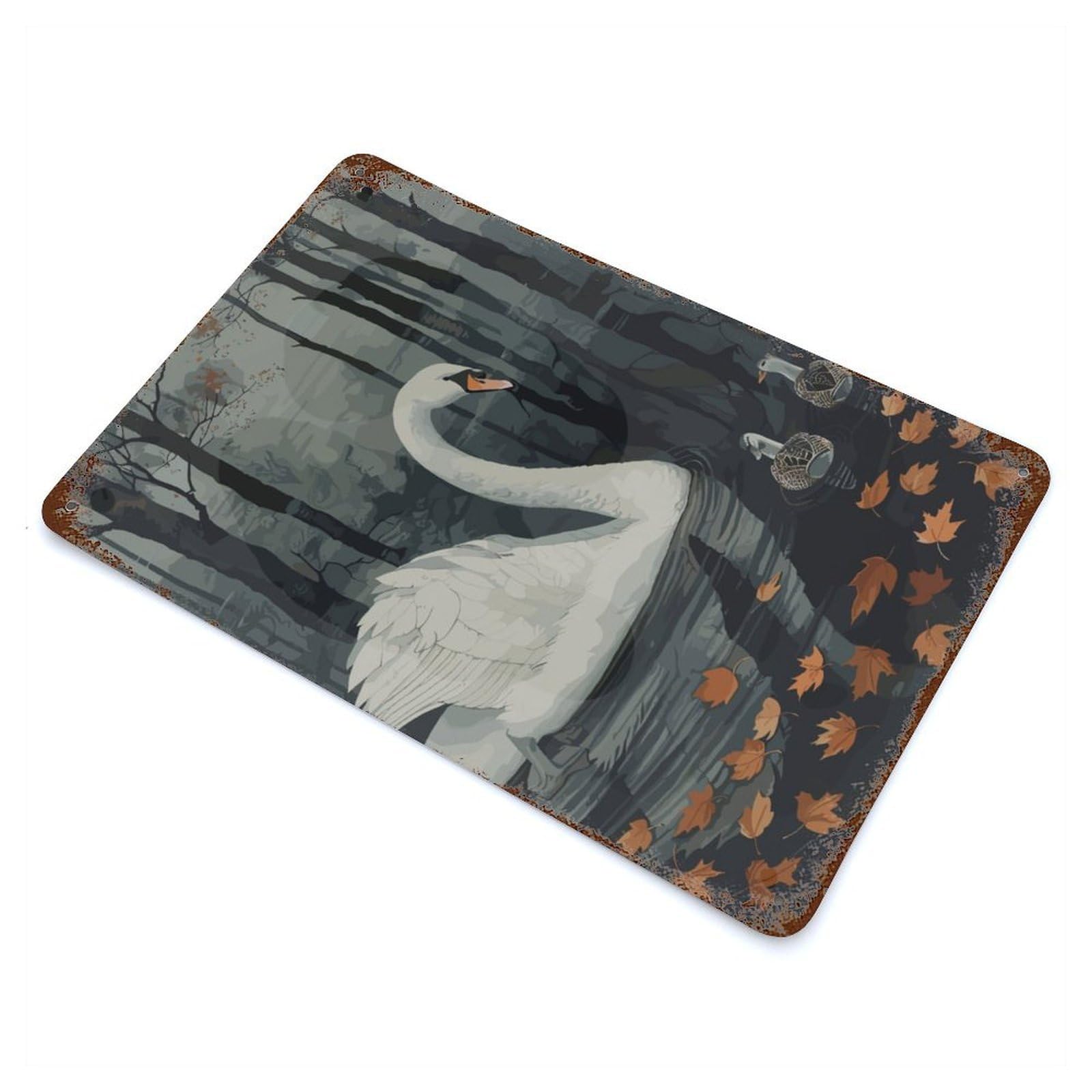 Swan Wild 11.8"x7.9" Vintage Rust Metal Sign, Shabby Chic Decor for Garage, Bar And Workshop Decor