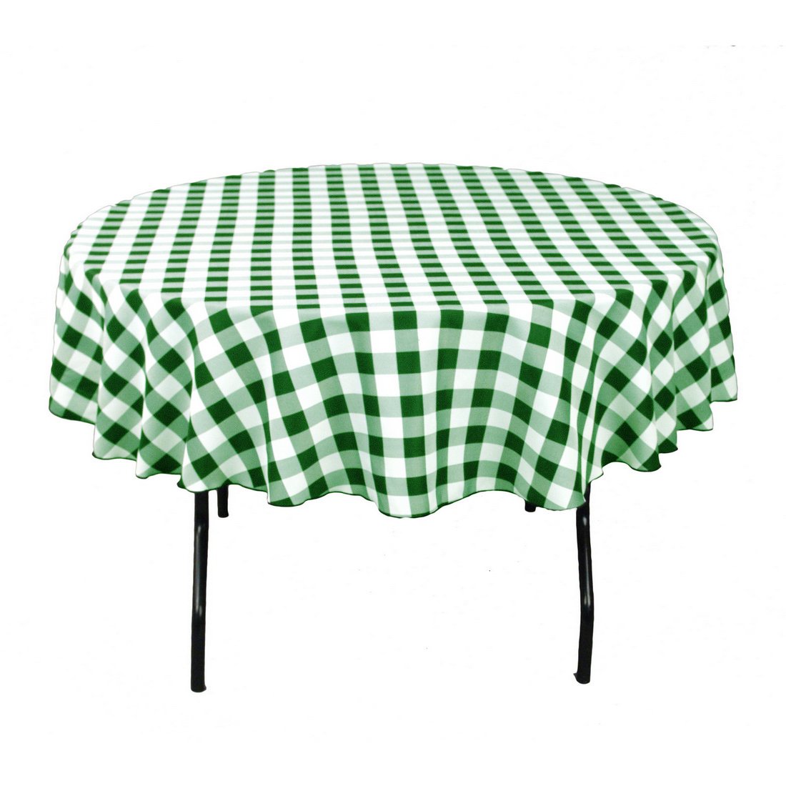 LTC LINENS 70 Inch Green and White Checkered Tablecloth Round - Green Gingham Table Cloth - Stain Resistant, Washable Fabric Plaid Table Cover Small