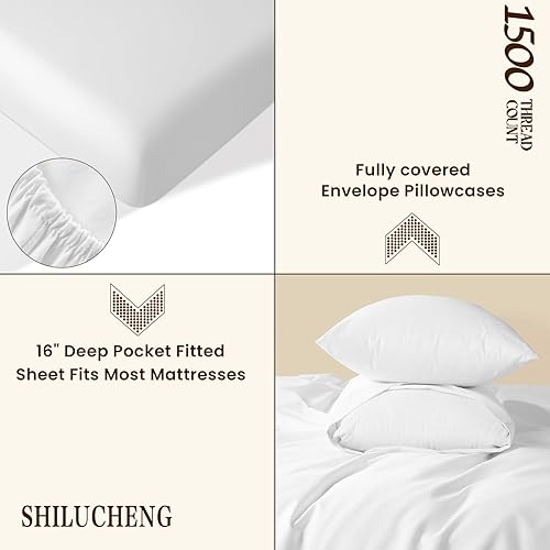 Miniatura 6 de Shilucheng - Juego de sábanas de 100% algodón tamaño King, 1500 hilos, sábanas de lujo de algodón egipcio, sábanas de calidad de hotel de 5