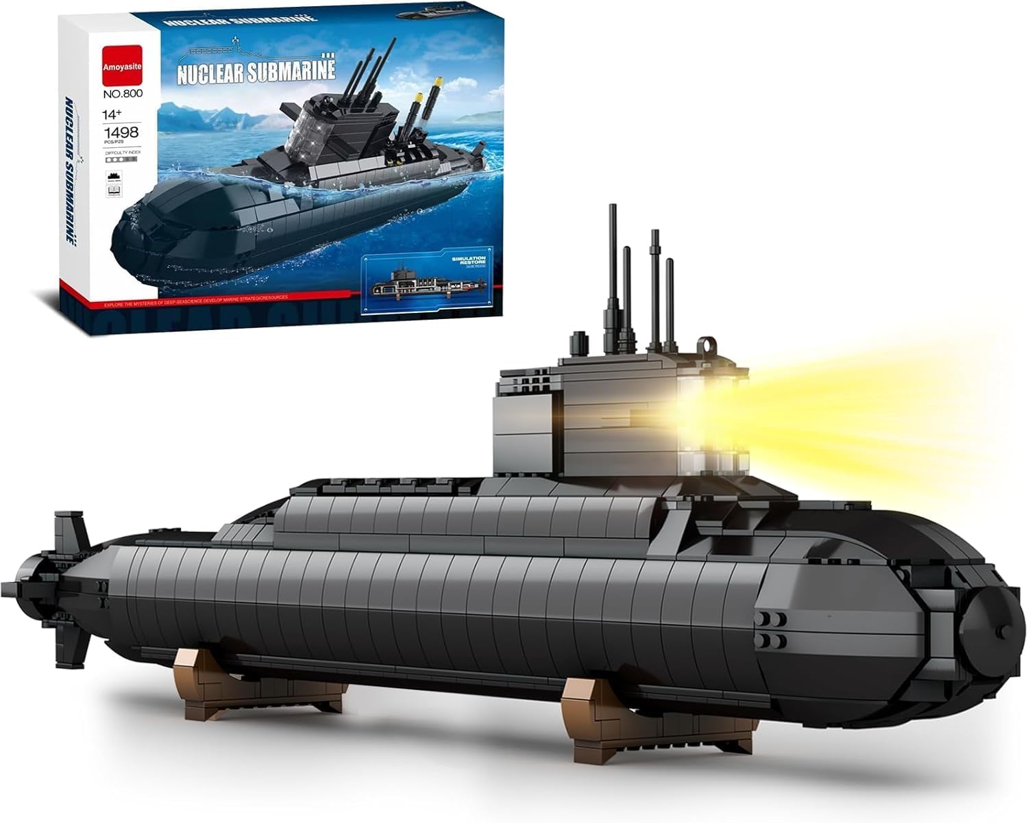 Strategic Nuclear Submarine Building Toy Set with Lights, WW2 Military Battleship Army War Vehicles Historical Collection Model, Gifts for 14, 16+ Year Old Kid, Teens, Adults Home Office Decor