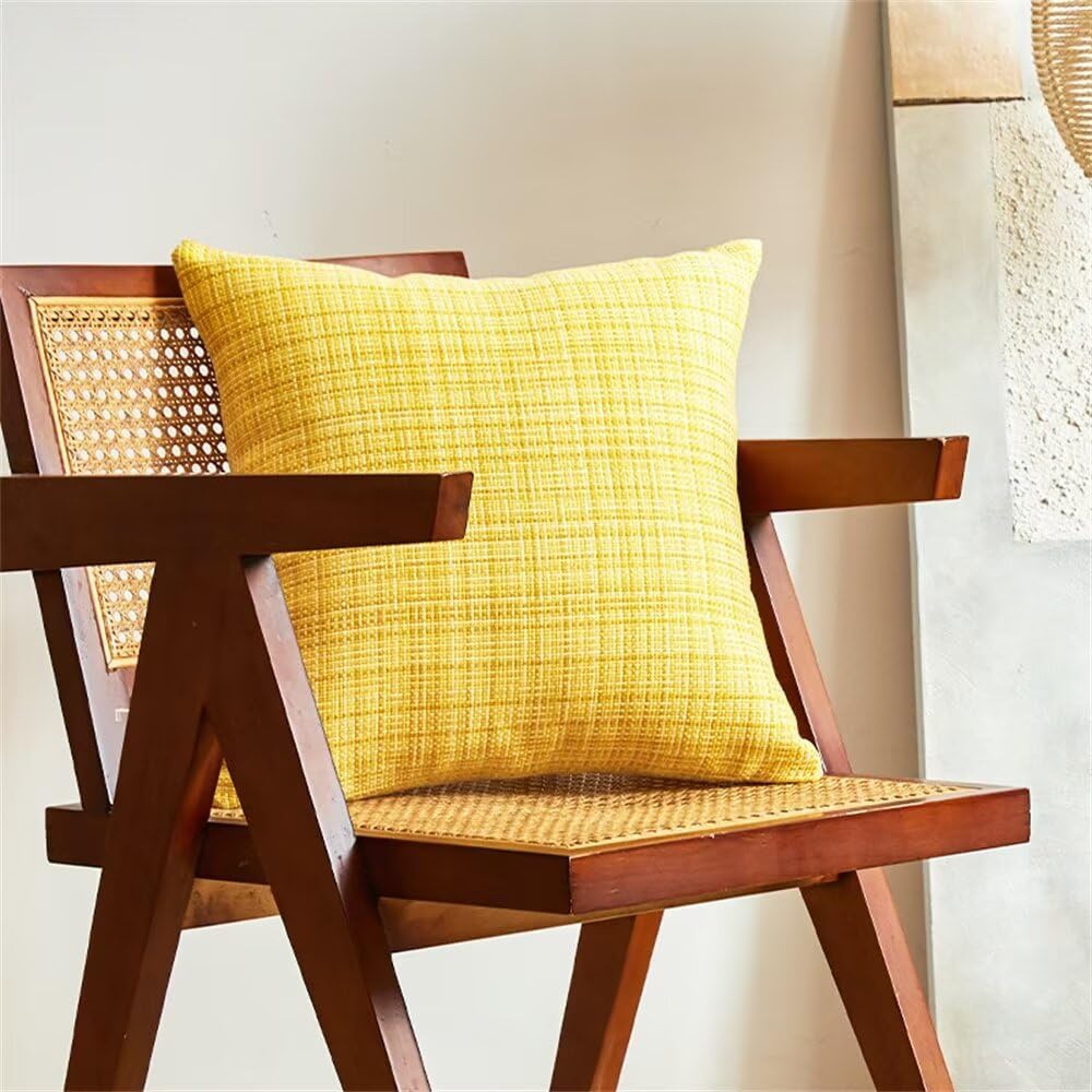 Set di 2 federe impermeabili per cuscini da esterno, 45 x 45 cm, in lino, decorative, per divano moderno in stile rustico, giardino, patio, panca – giallo