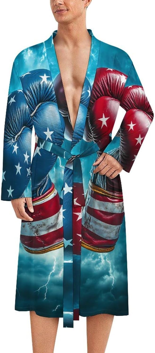 Boxing Gloves In Thunder Mens Robe Long Bathrobe for Women Bath Robes Lightweight Soft Printed Sleepwear