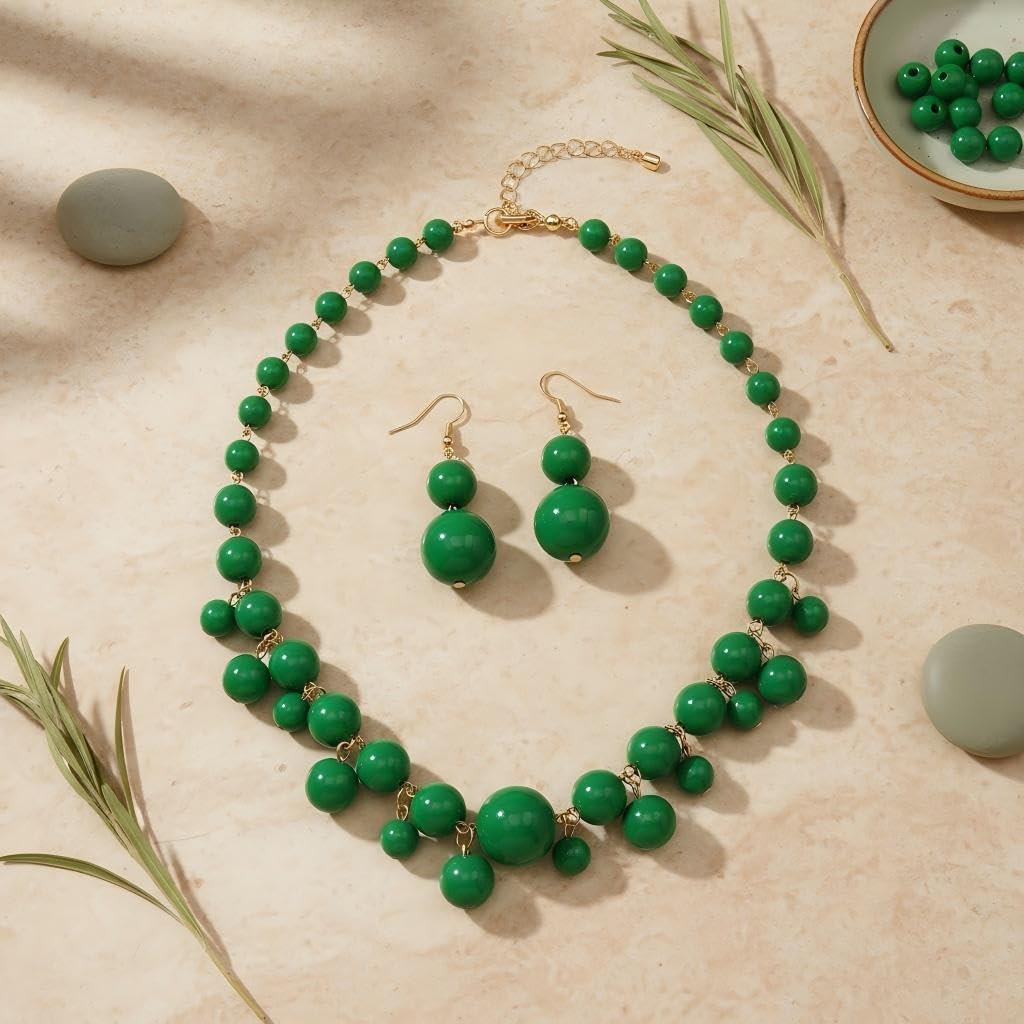 Chunky Big Bead Choker Necklace Drop Earrings for Women Colorful Beaded Pendant Necklace Earrings Set Fashion Wedding Bridal Party Jewelry For Women - Image 5