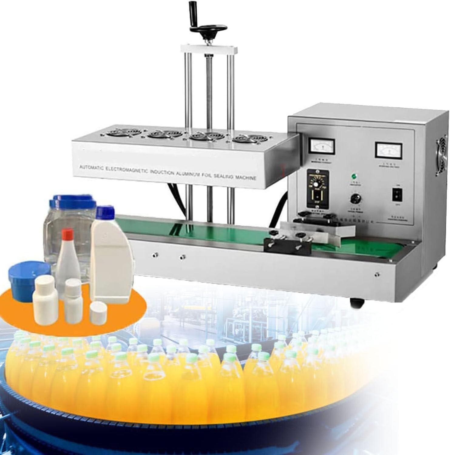 2200W Continuous Sealer Automatic Aluminum Foil Sealing Machine,Electromagnetic Induction Bottle Cap Sealer, for Plastic and Glass Bottles