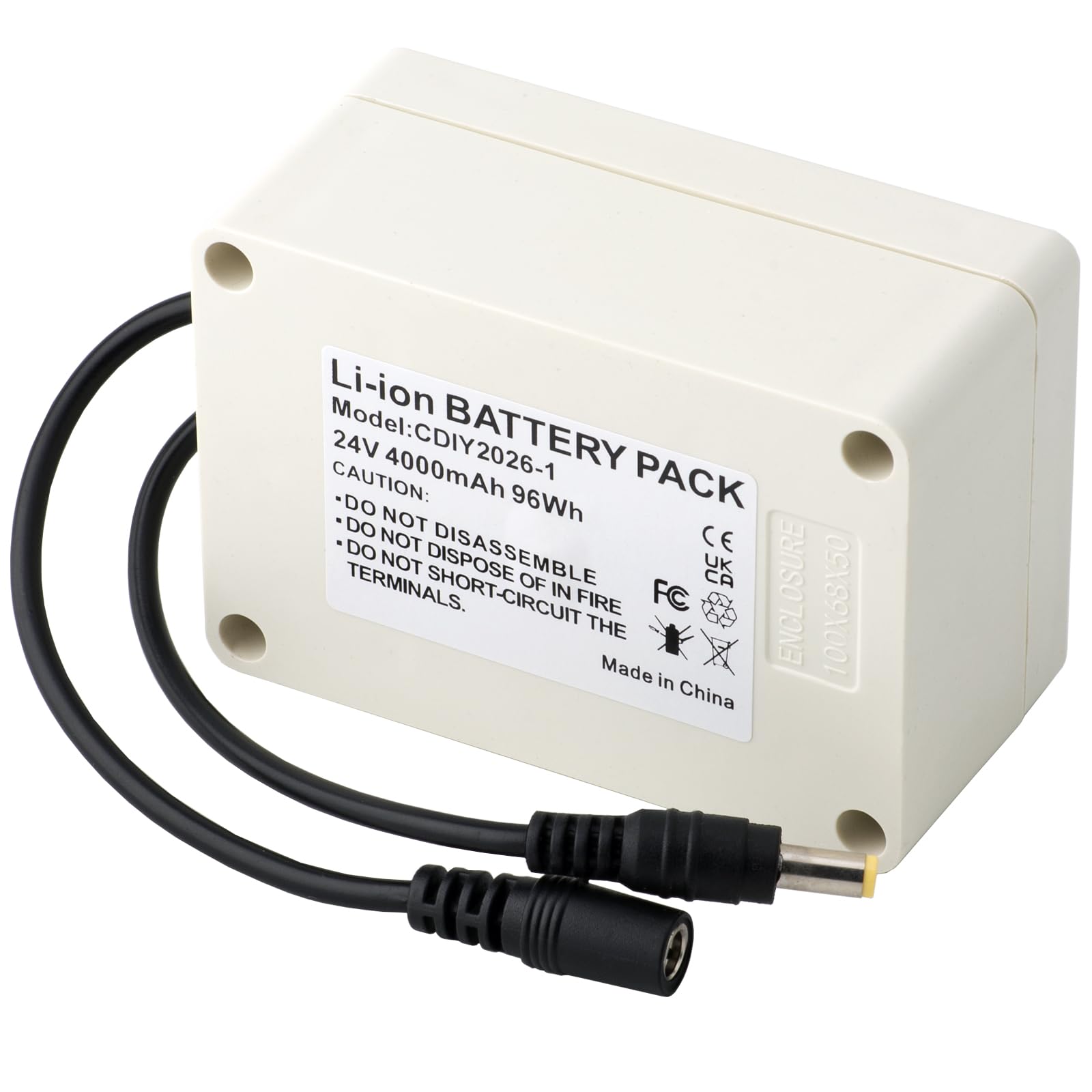 Batería de litio de 24 V y 4 Ah con cabezal de CC y carcasa impermeable, recargable, pequeño dispositivo de motor, lámpara de calle, DIY al aire libre, batería móvil