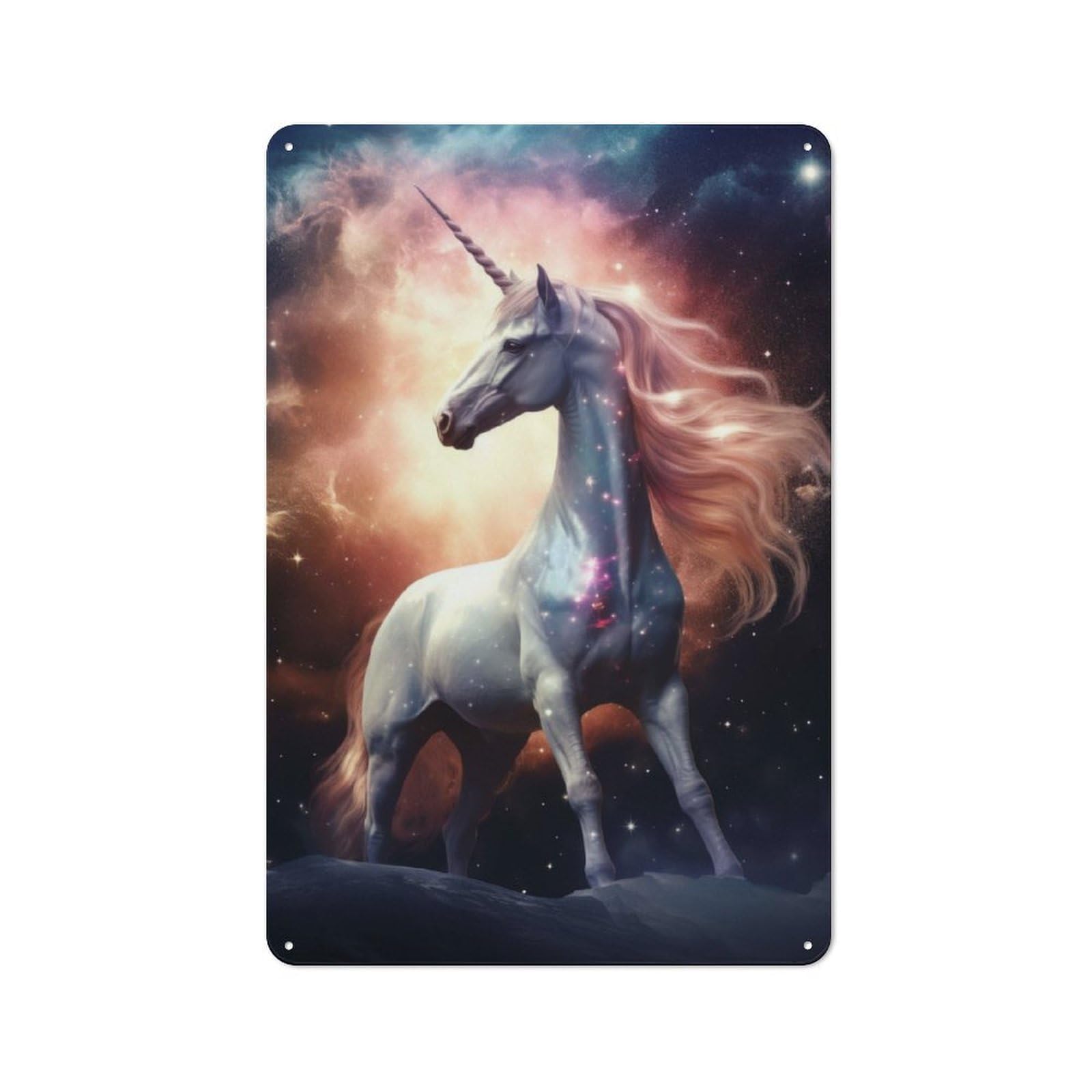 Junmoney Unicorn In Nebula Tin Sign 30X20cm With For Home Bar Wall, Vintage Decor, Suited To Home Bar Decor Fans