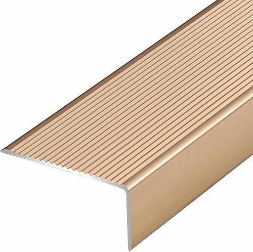 Miniatura 15 de ZIMGOD Tira protectora de borde de metal, borde antideslizante para escaleras, umbral de tira de transición en forma de L, borde de vinilo laminado