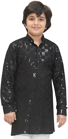 AJ DEZINES Kids Cotton Sequined Kurta for Boys - Ethnic wear |Indian Chikankari Kurta for Boys