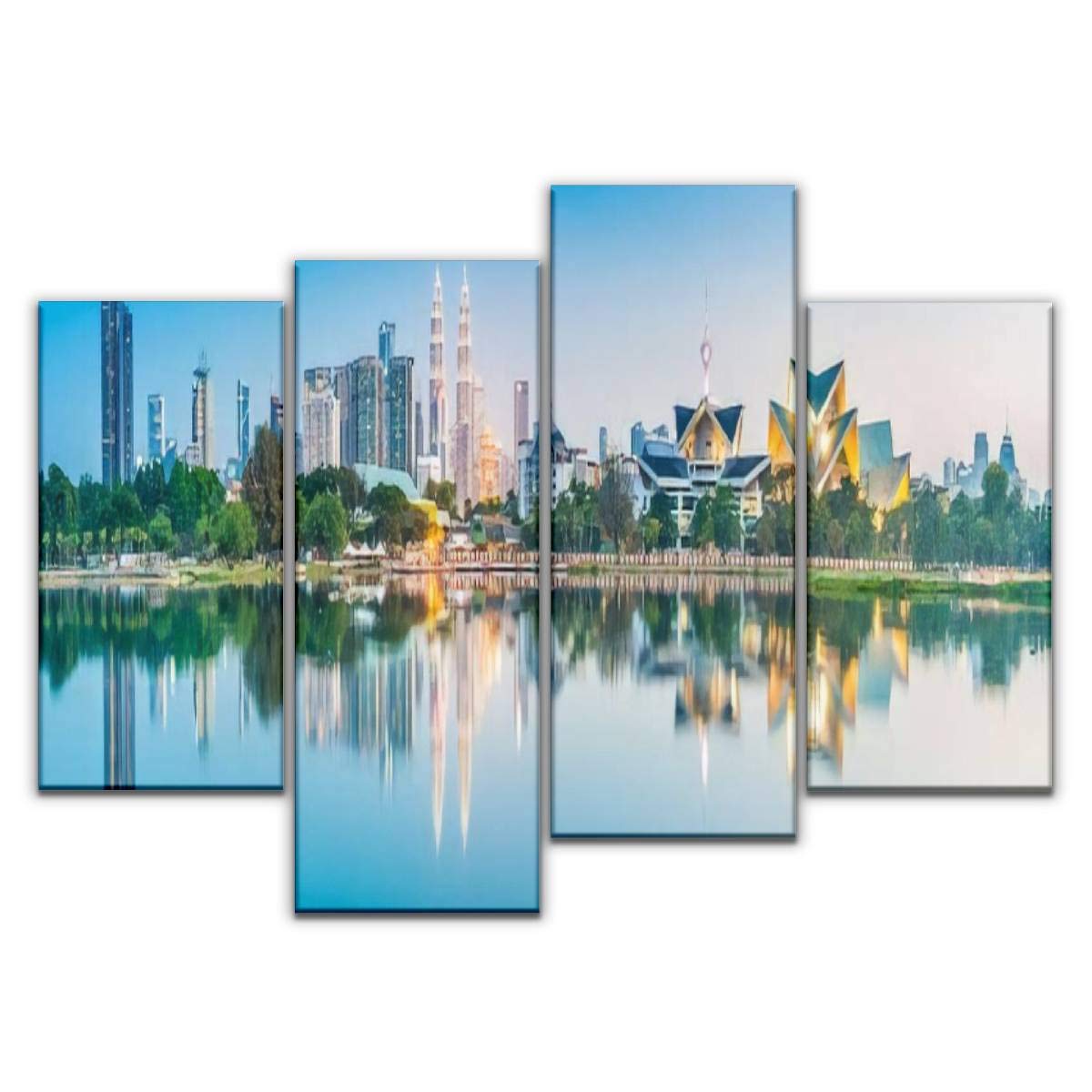 4 Panel Canvas Pictures Kuala Lumpur skyline Located in Taman Tasik Titiwangsa, Kuala Lumpur, Home Decor Gifts Canvas Wall Art for your Living Room