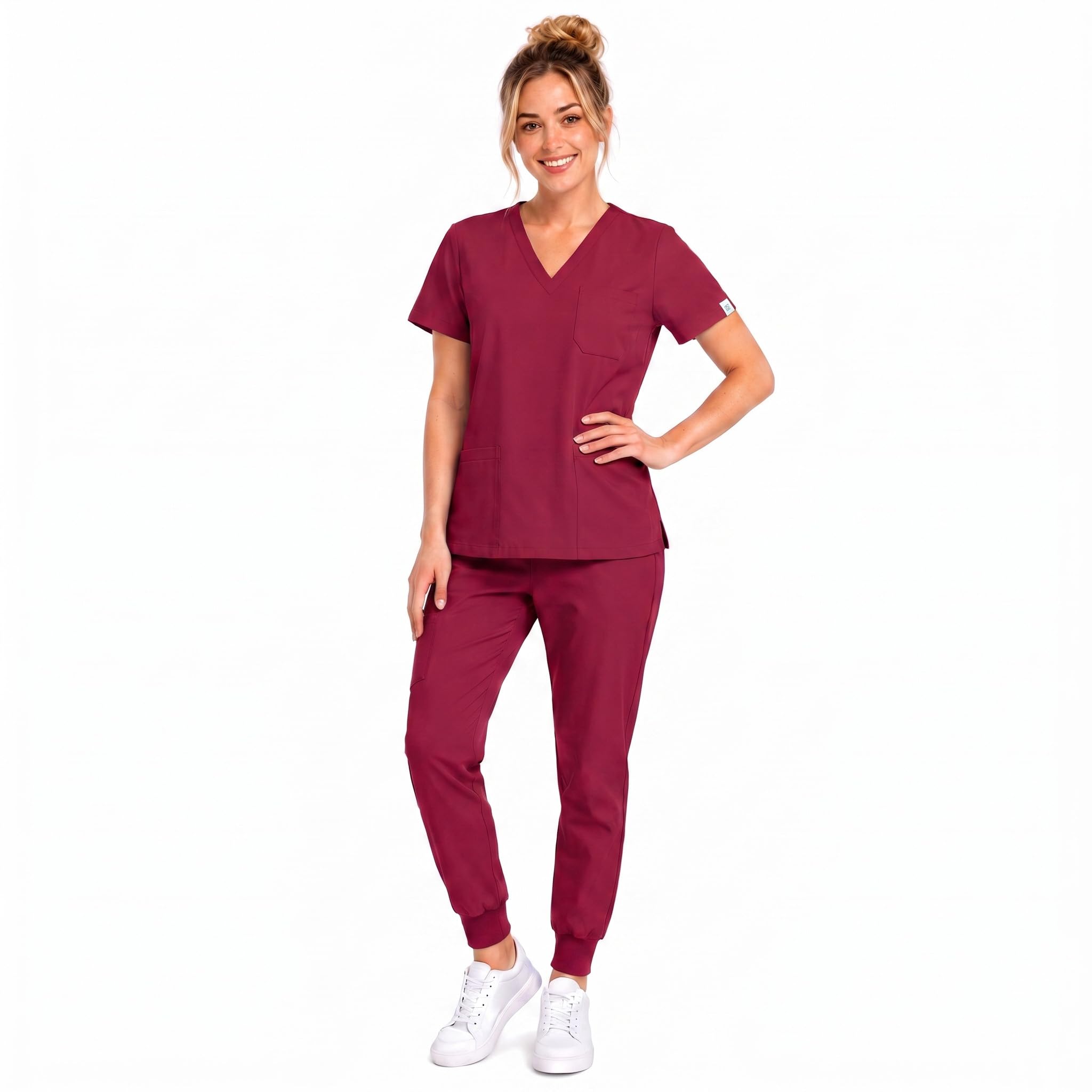 SUNME Scrubs for Women Set, V Neck Top & Jogger Pants