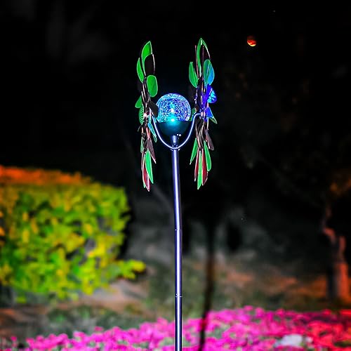 Miniatura 4 de Molinillo de viento solar, orquídea, multicolor, iluminación LED estacional, paquete de bolas de vidrio con energía solar hilandero de viento
