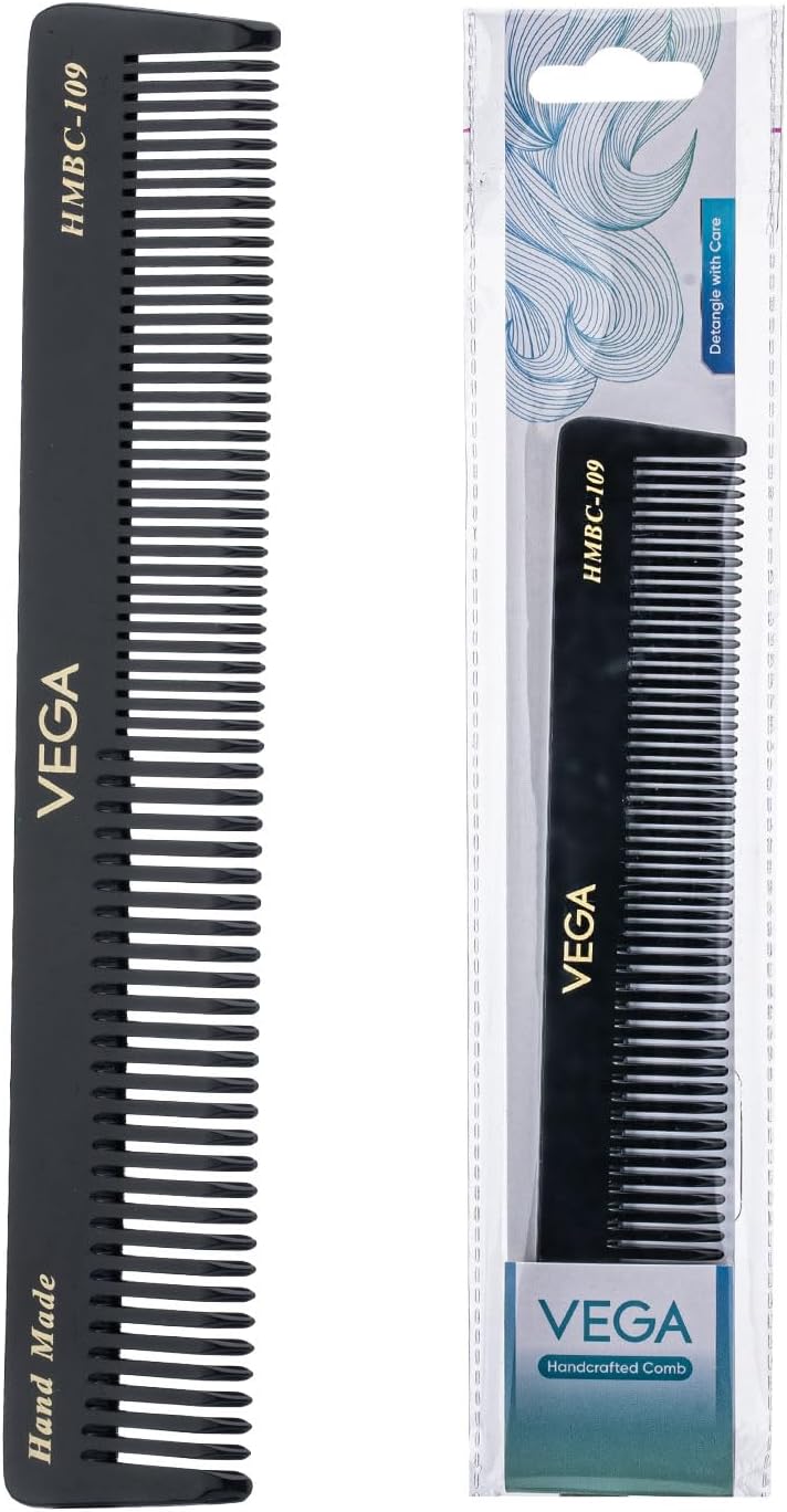 Vega Handcrafted General Grooming Hair Comb for Men & Women, Detangling, Daily Grooming | Cellulose Acetate Derived Non-petroleum Based Material from Plant, (India's No.1* Hair Comb Brand, HMBC-109)