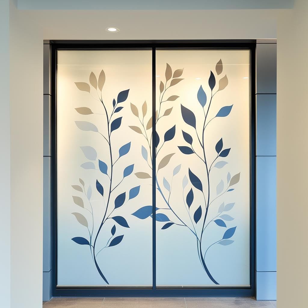 Frosted Glass Decal with Multi-Color Leaf Design | Privacy Window Film Sticker for Office, Doors & Partitions | Etched Glass Sticker