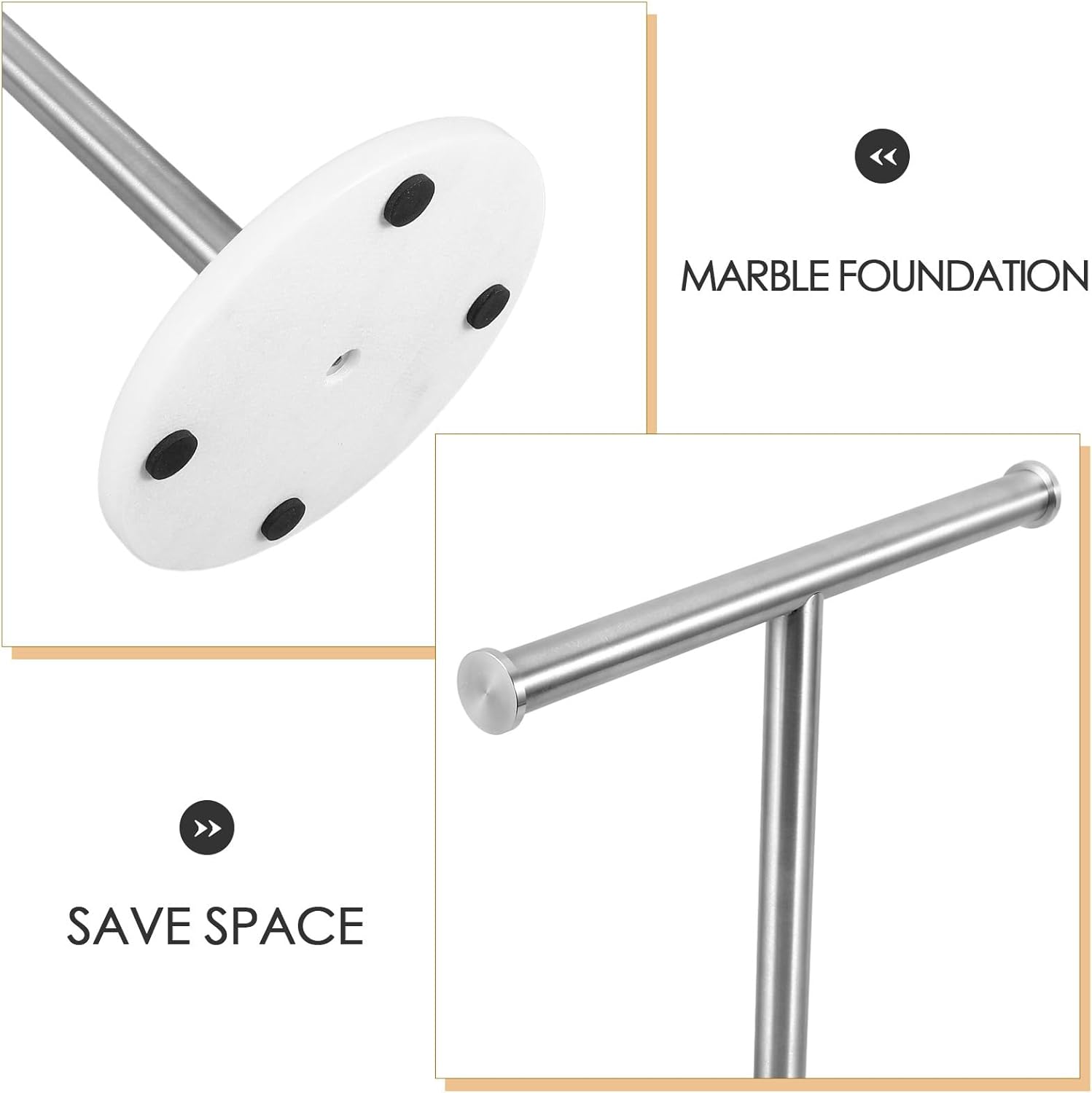 Ipetboom Countertop Towel Stand T-Shaped Bathroom Towel Rack with Brushed Stainless Steel and Marble Base for Kitchen and Vanity Use