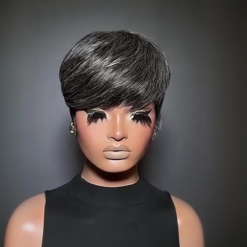 Short Layered Pixie Cut Human Hair Wig 280# Salt and