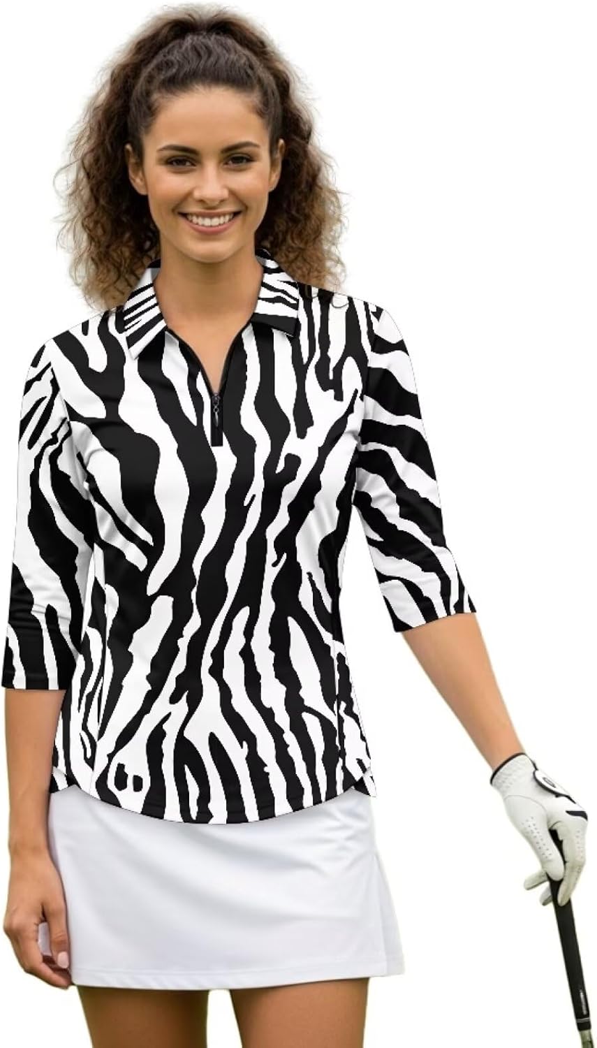 TODIYADDU Womens Golf Shirts Workout 3/4 Sleeve Tops for Women Polo Shirts for Tennis/Running S-2XL