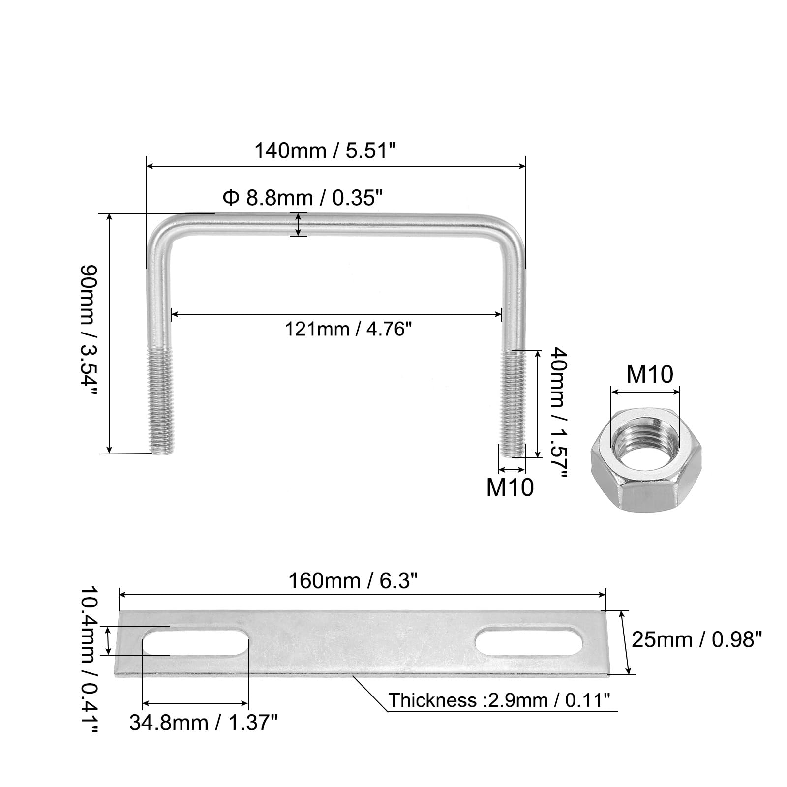 PATIKIL M10x120x90mm Square U-Bolts Kit - Image 2