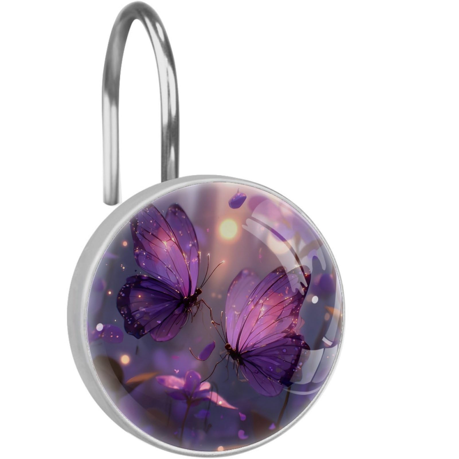 VAPOKF Decorative Shower Curtain Hook, Purple Butterfly Rustproof Stainless Steel Shower Curtain Hook for Bathroom, Shower Curtain Hangers for Shower Rod