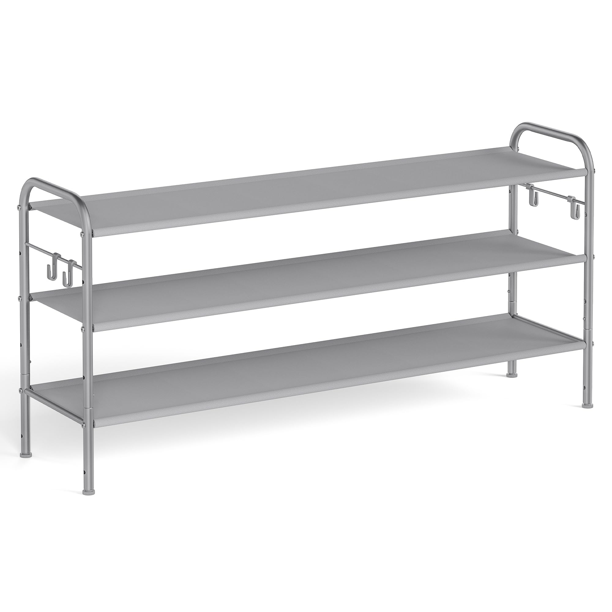SONGMICS Shoe Rack, 3-Tier Shoe Organizer, Fabric Shoe Shelf Storage with 4 Hooks, Holds up to 18 Pairs of Shoes, Height-Adjustable Shoe Rack for Entr