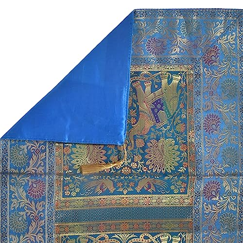 Image of Banarasi Brocade Silk Handmade Table Runner for Dining Table, Centre Table, Coffee Table 70 X 16 in Table Top Table Cloth Room Decor Runner (Turquoise)