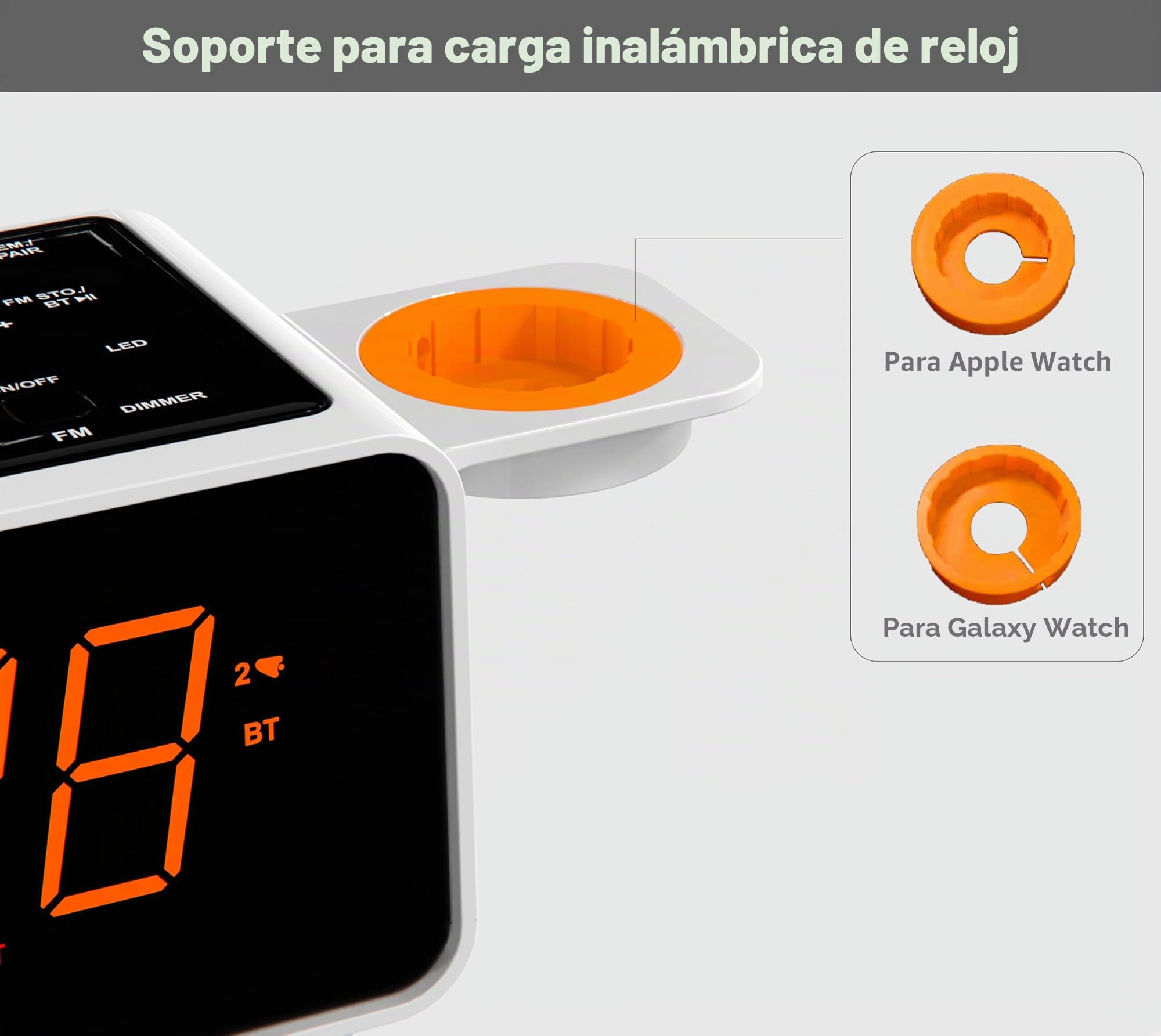 iTOMA Radio Despertador de Doble Carga Inalámbrica con Altavoz Bluetooth, FM Radio, Dos Puertos USB, Doble Alarma, Snooze, Control del Dimmer CKS209